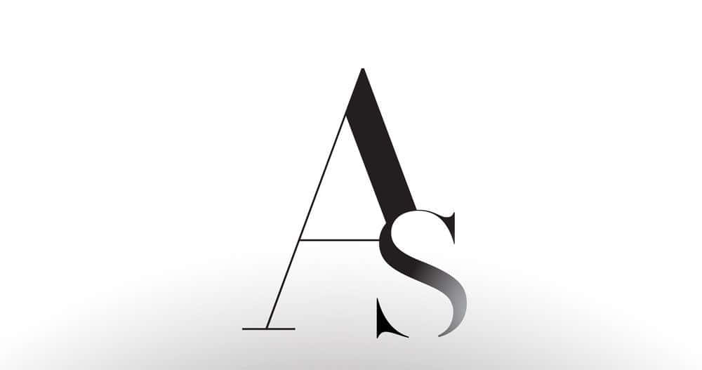 A 桌布 壁紙 — 一個極簡的黑白標誌，採用時尚現代字體的字母A和S，置於柔和漸變背景上。