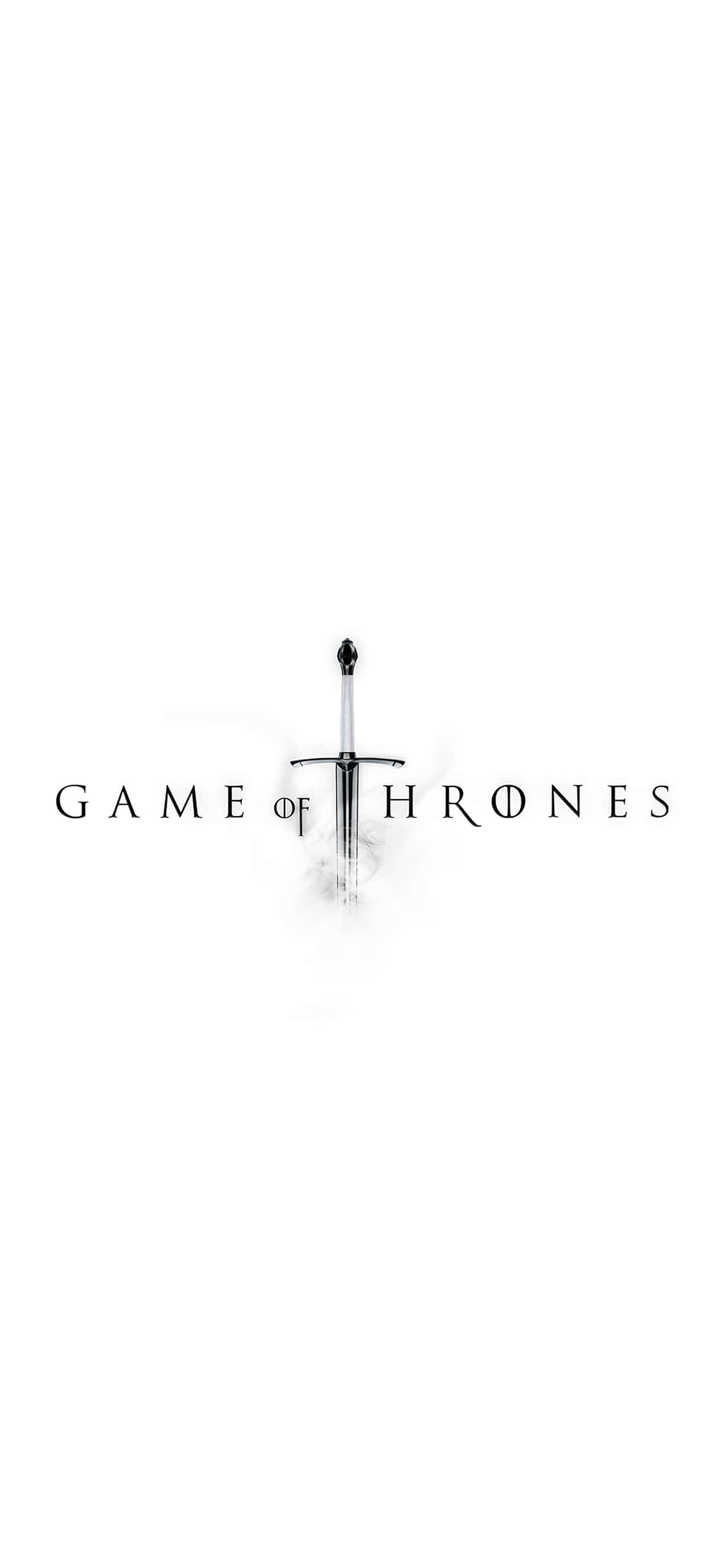 Game Of Thrones iPhone 桌布 壁紙 — 一個極簡的黑白權力遊戲標誌，劍刺穿文字，背景為純白色。