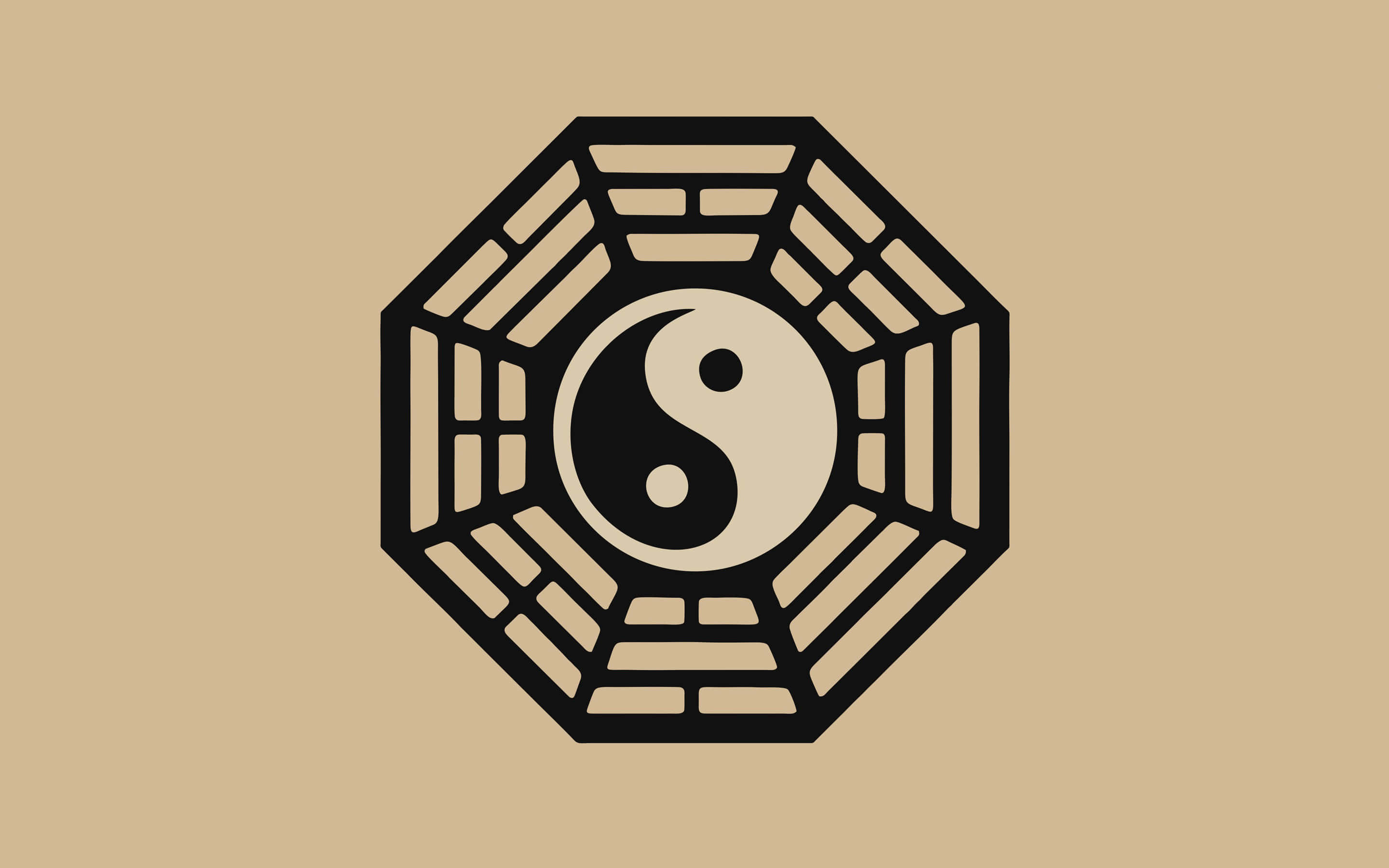 yin yang 桌布 壁紙 — 一個極簡的黑白米色 Dharma Initiative 標誌，居中在純米色背景上。