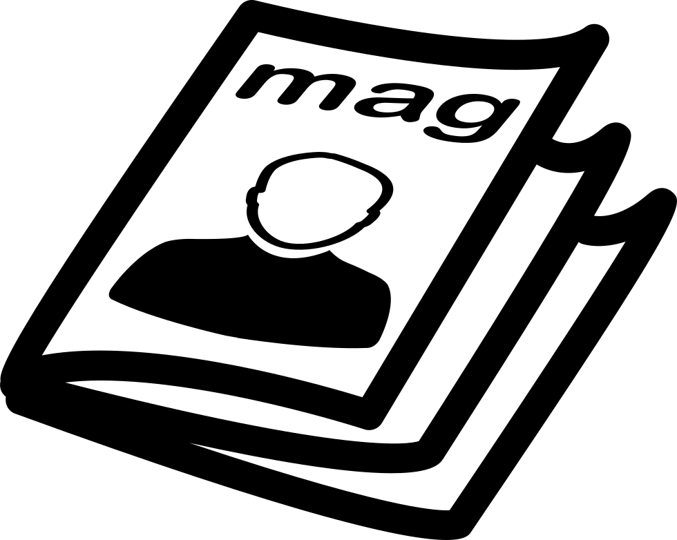 Clip Art 桌布 壁紙 — 一個極簡的黑白線條藝術圖標，描繪傾斜的雜誌、人物剪影和'mag'文字。