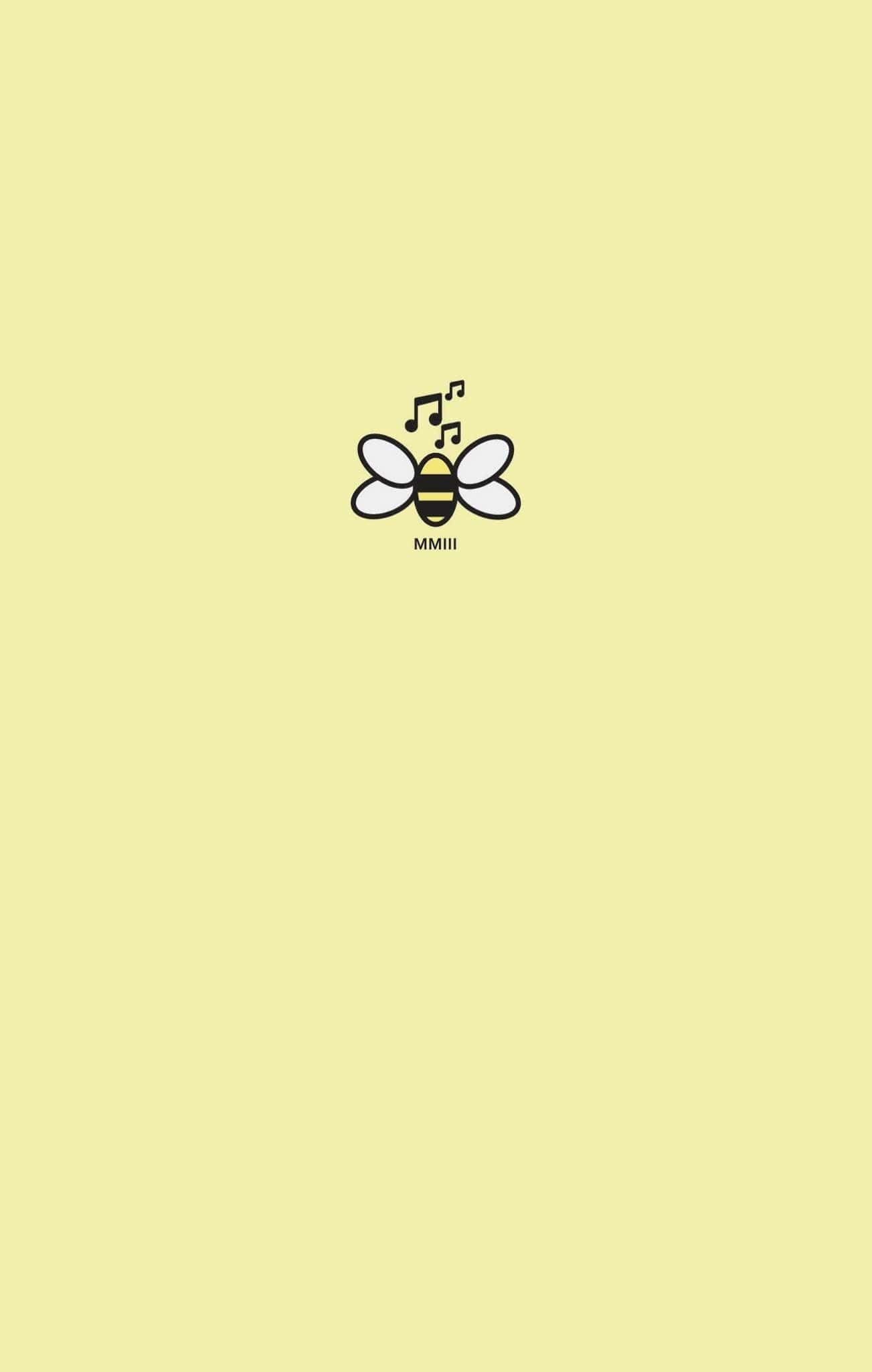 Yellow Aesthetic Phone 桌布 壁紙 — 一個極簡的黑白蜜蜂圖示，上方有音符，居中在淡黃色背景上。