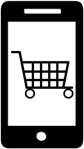 Mobile Frame 桌布 壁紙 — 一個極簡的黑白購物車圖示顯示在智慧型手機螢幕上。