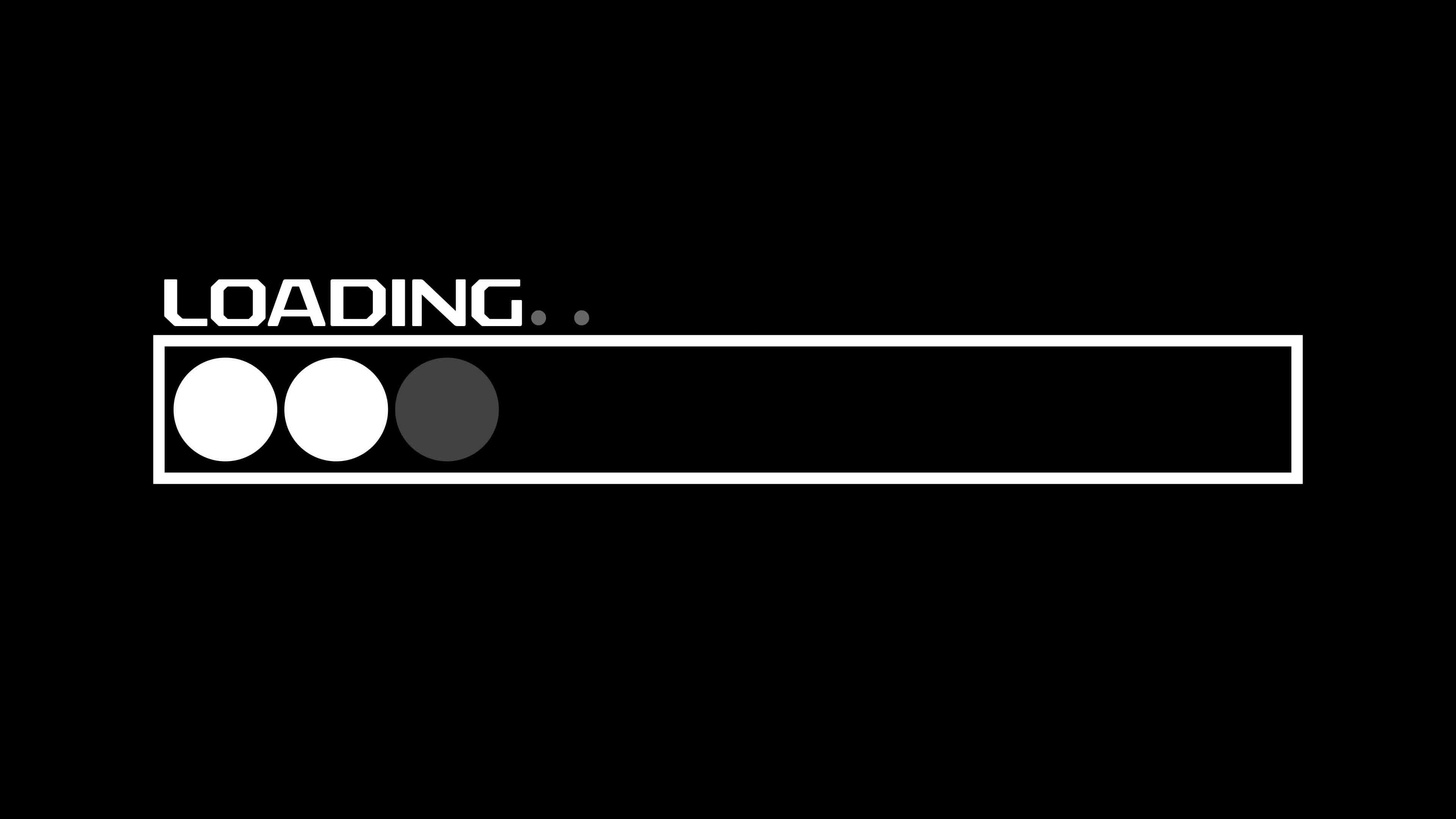 Loading 桌布 壁紙 — 一個極簡的黑白載入畫面，帶有三個點和一個進度條，背景為深色。