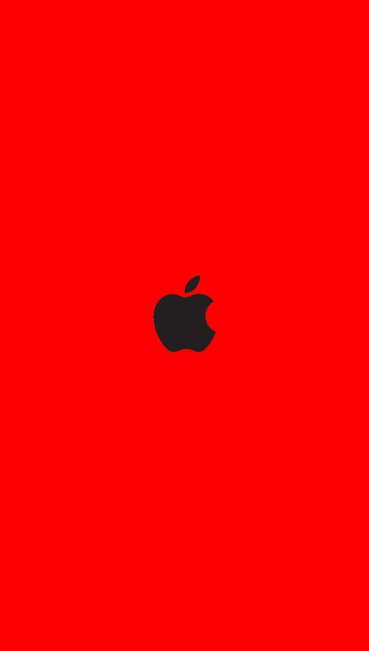 iPhone 桌布 壁紙 — 一個極簡的黑色Apple標誌，居中放置在鮮豔的純紅色背景上。