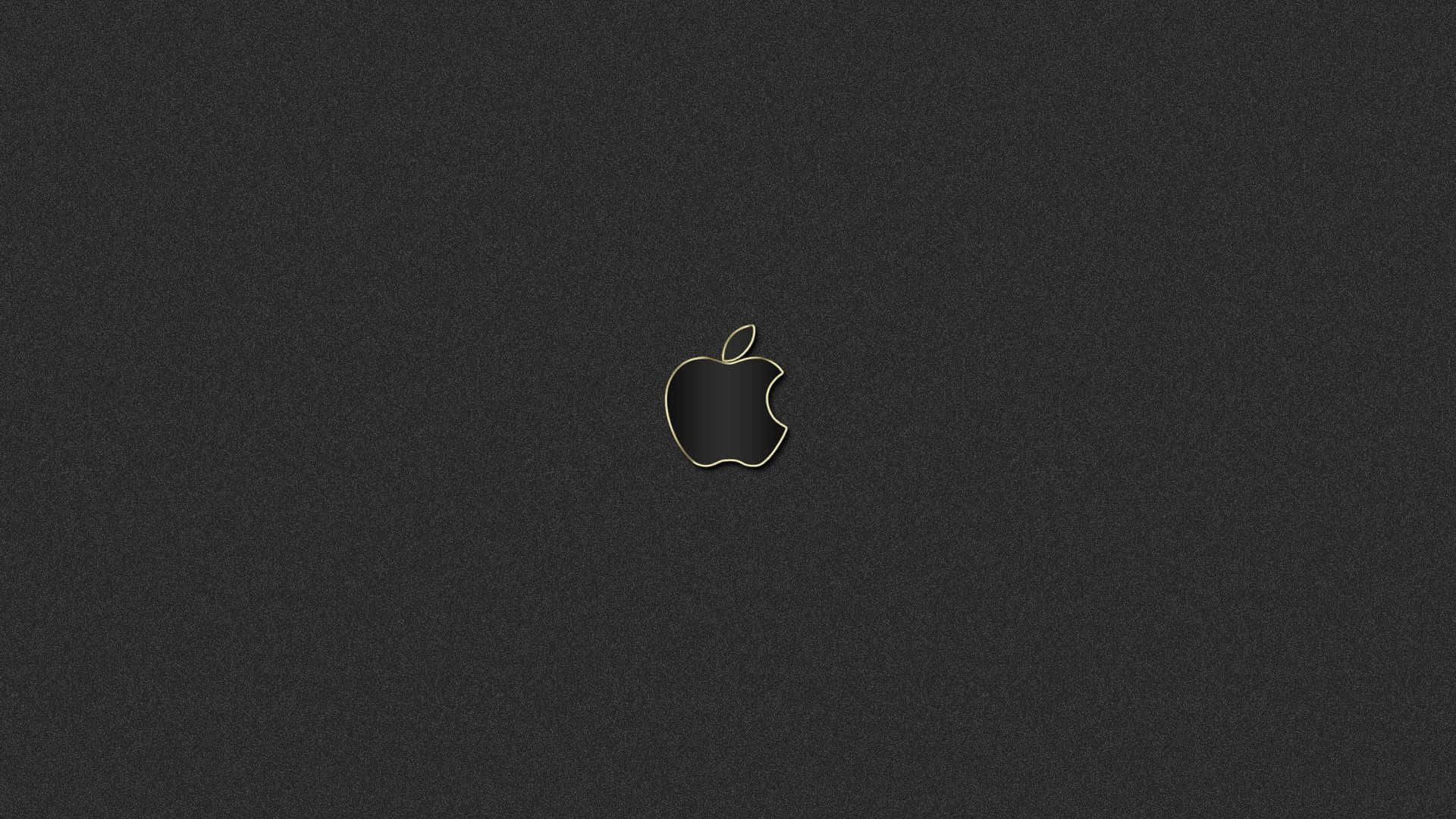 蘋果 桌布 壁紙 — 一個極簡的黑色Apple標誌，帶有金色輪廓，居中放置在帶有紋理的深灰色背景上。