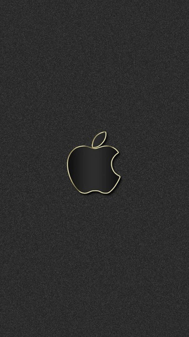 蘋果 桌布 壁紙 — 一個極簡的黑色Apple標誌，帶有金色輪廓，居中放置在帶有紋理的深灰色背景上。