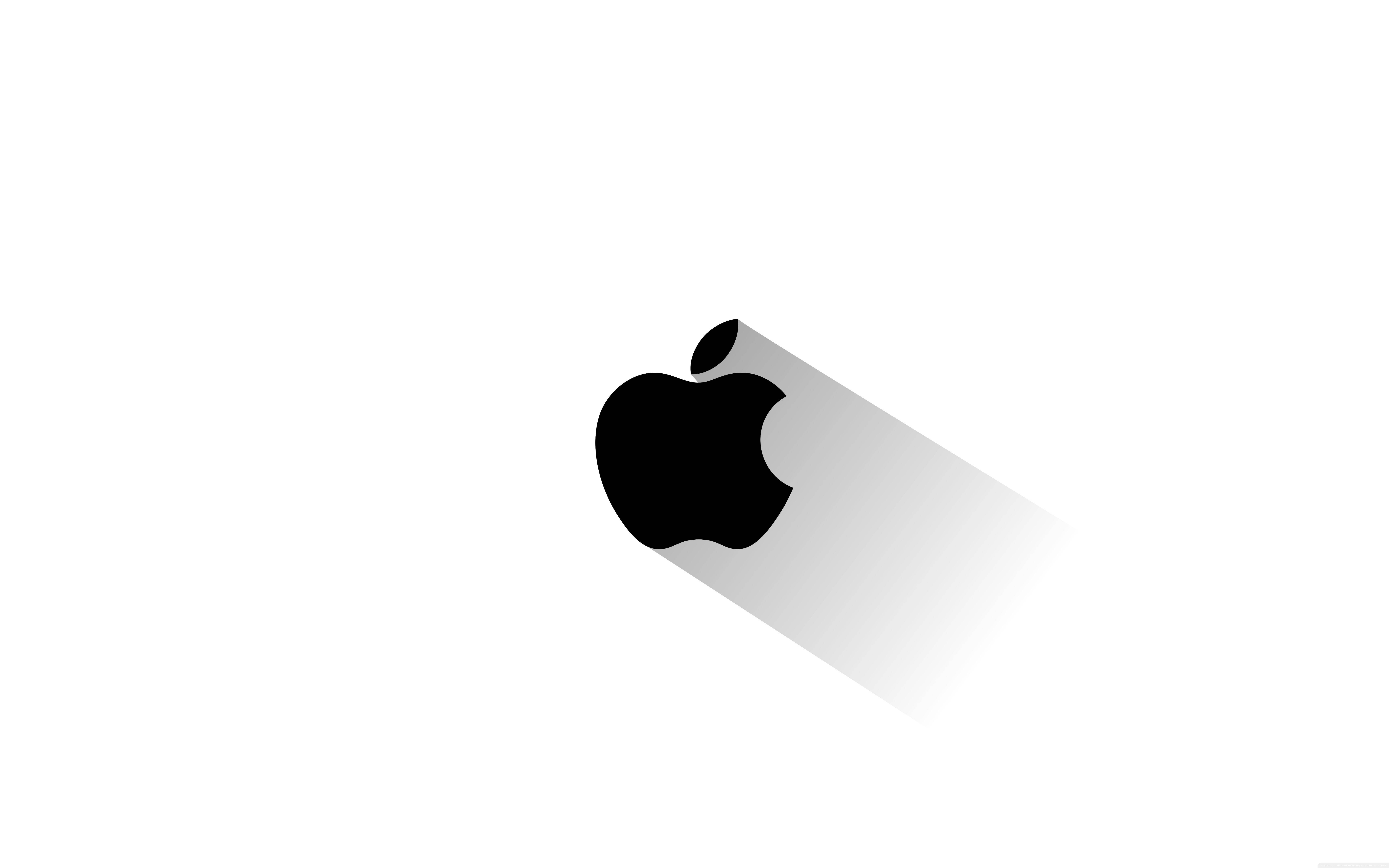 蘋果 桌布 壁紙 — 一個極簡的黑色Apple標誌在純白背景上投射出柔和的灰色陰影。