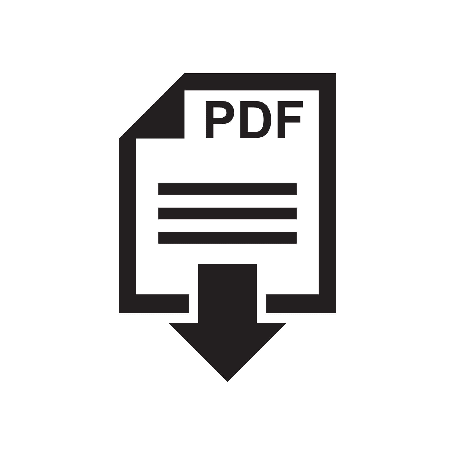Pdf 桌布 壁紙 — 一個極簡的黑色PDF文件圖示，帶有向下箭頭表示下載。