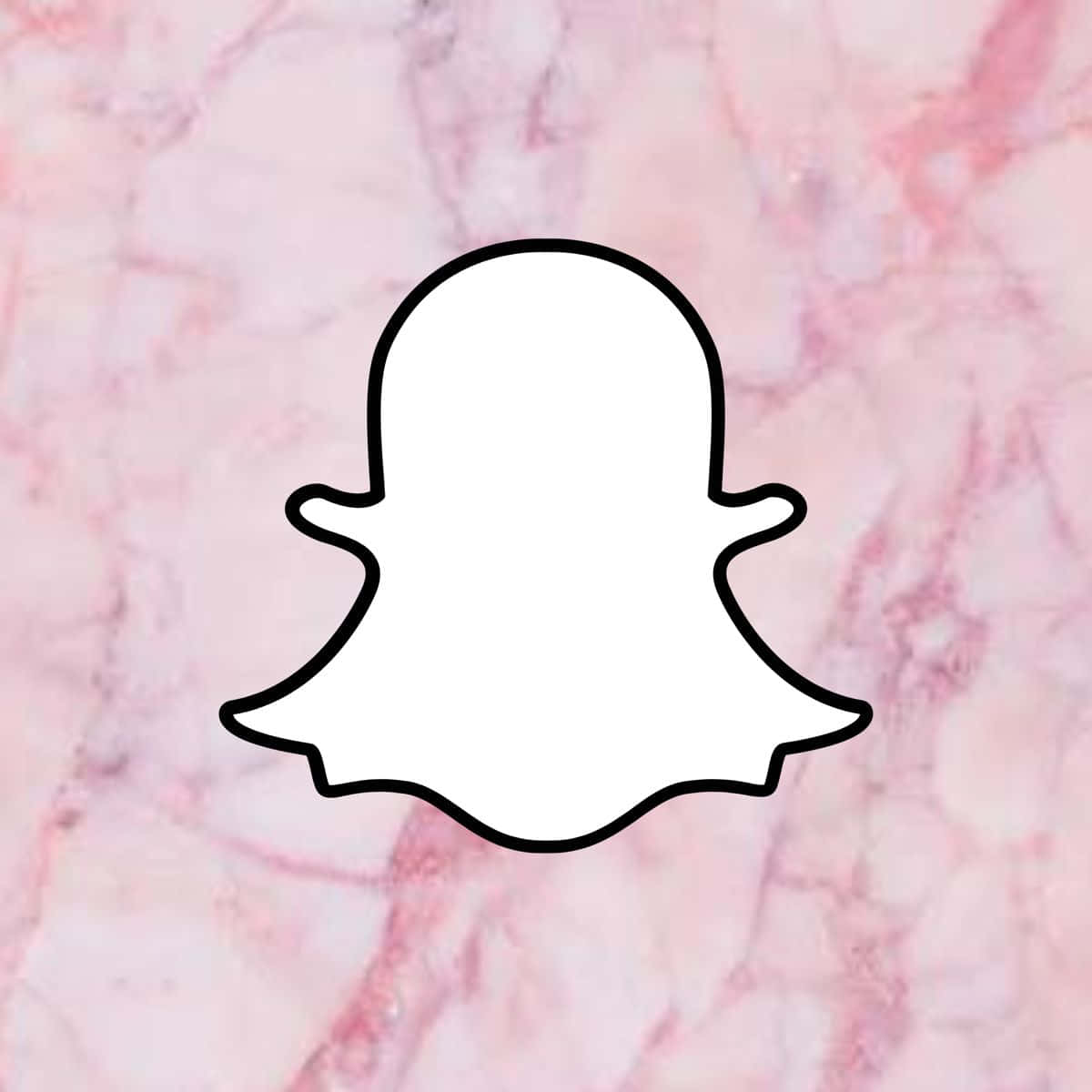 Snapchat 桌布 壁紙 — 一個極簡的黑色Snapchat鬼魂標誌輪廓，居中在柔和的粉紅色大理石背景上。