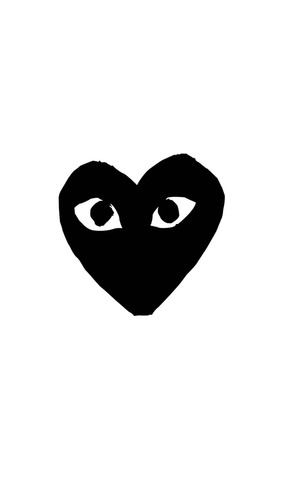 愛心 桌布 壁紙 — 一個極簡的黑色心形，有兩隻白色眼睛，直視著純白背景。