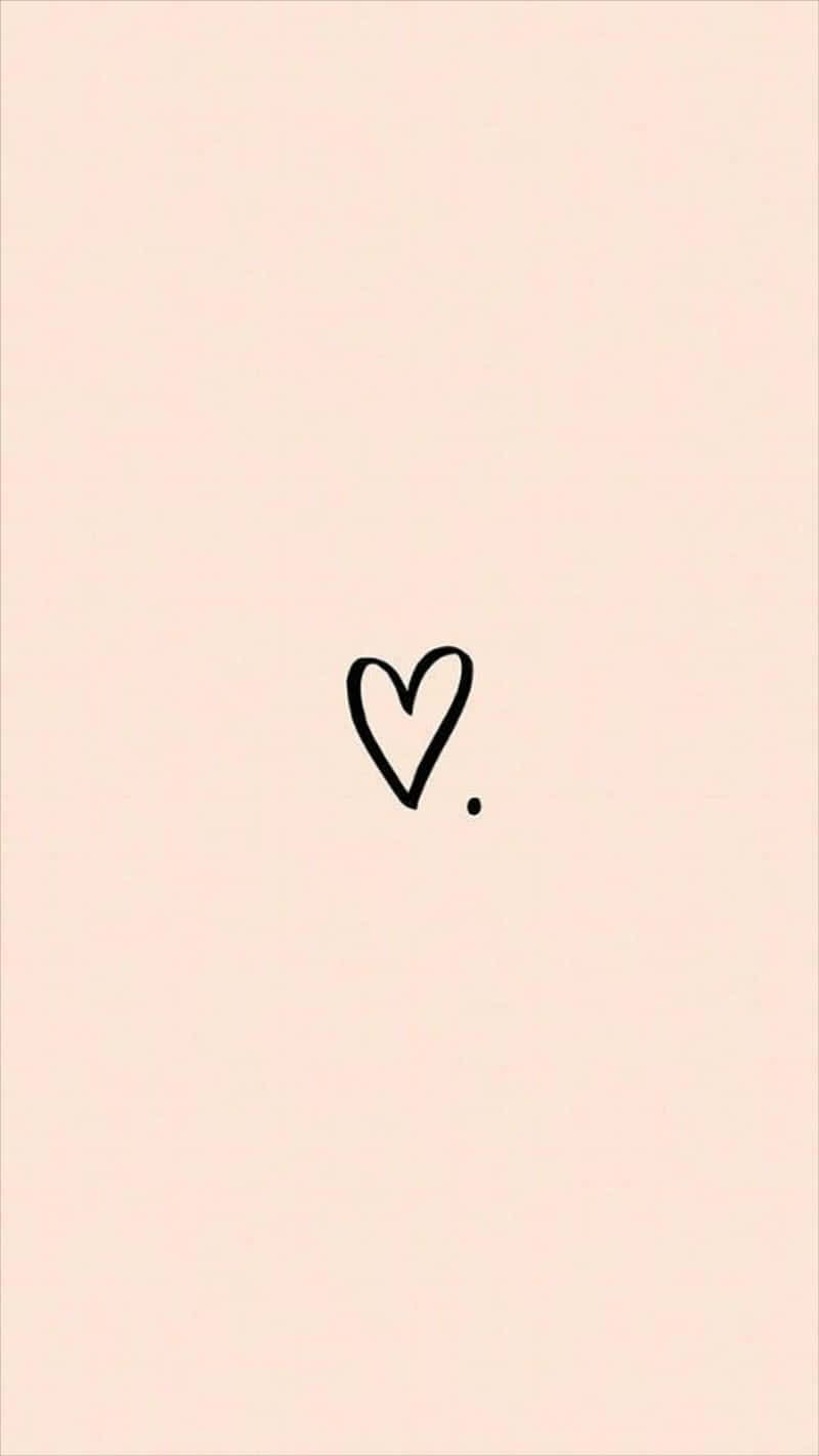 Broken Heart Aesthetics 桌布 壁紙 — 一個極簡的黑色心形輪廓，帶有一個句點，居中放置在柔和的淡粉紅色背景上。
