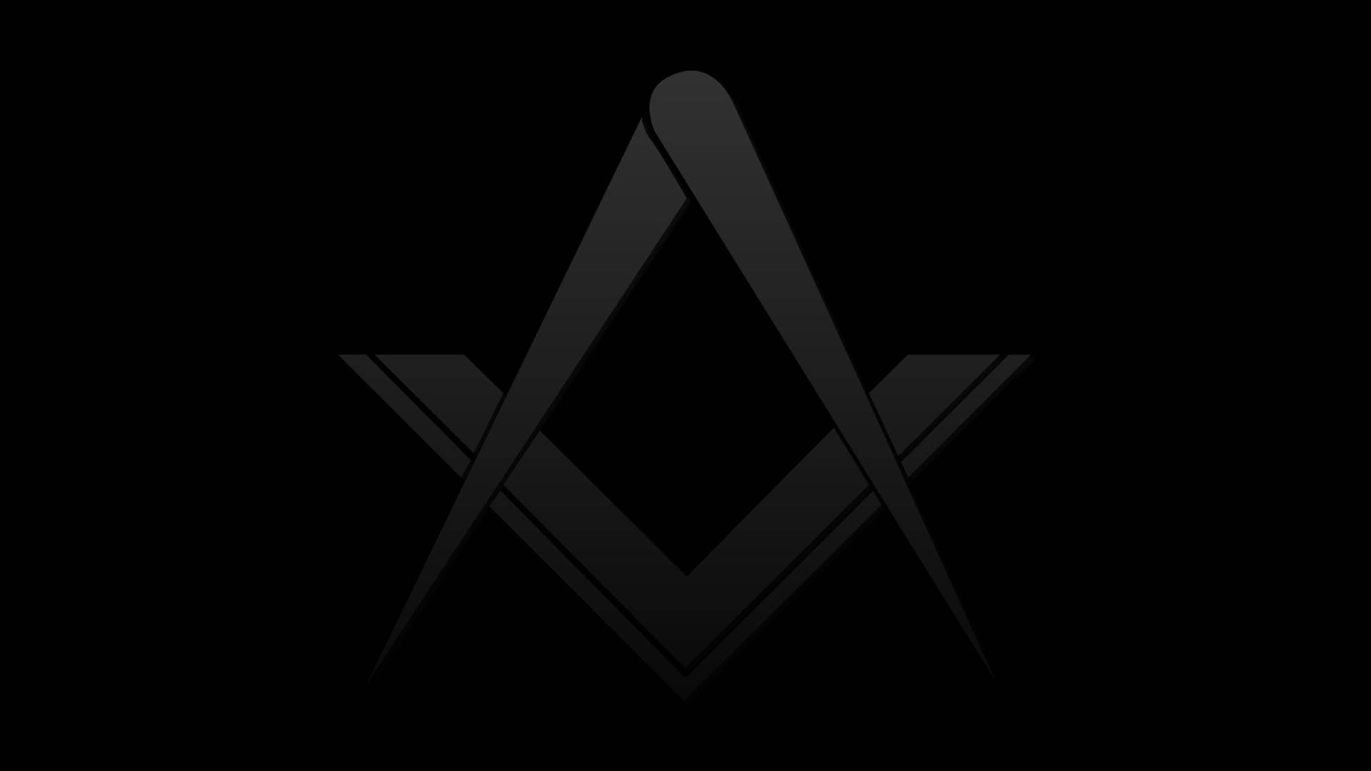 Masonic 桌布 壁紙 — 一個極簡的黑色正方形和指南針符號在純黑色背景上微妙地發光。