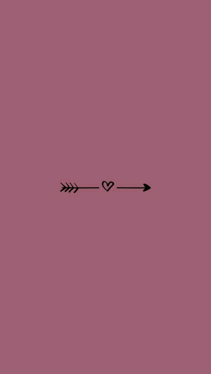girly pink aesthetic 桌布 壁紙 — 一個極簡的黑色箭頭，中間有一顆心，指向右邊，背景是純色的紫紅色。