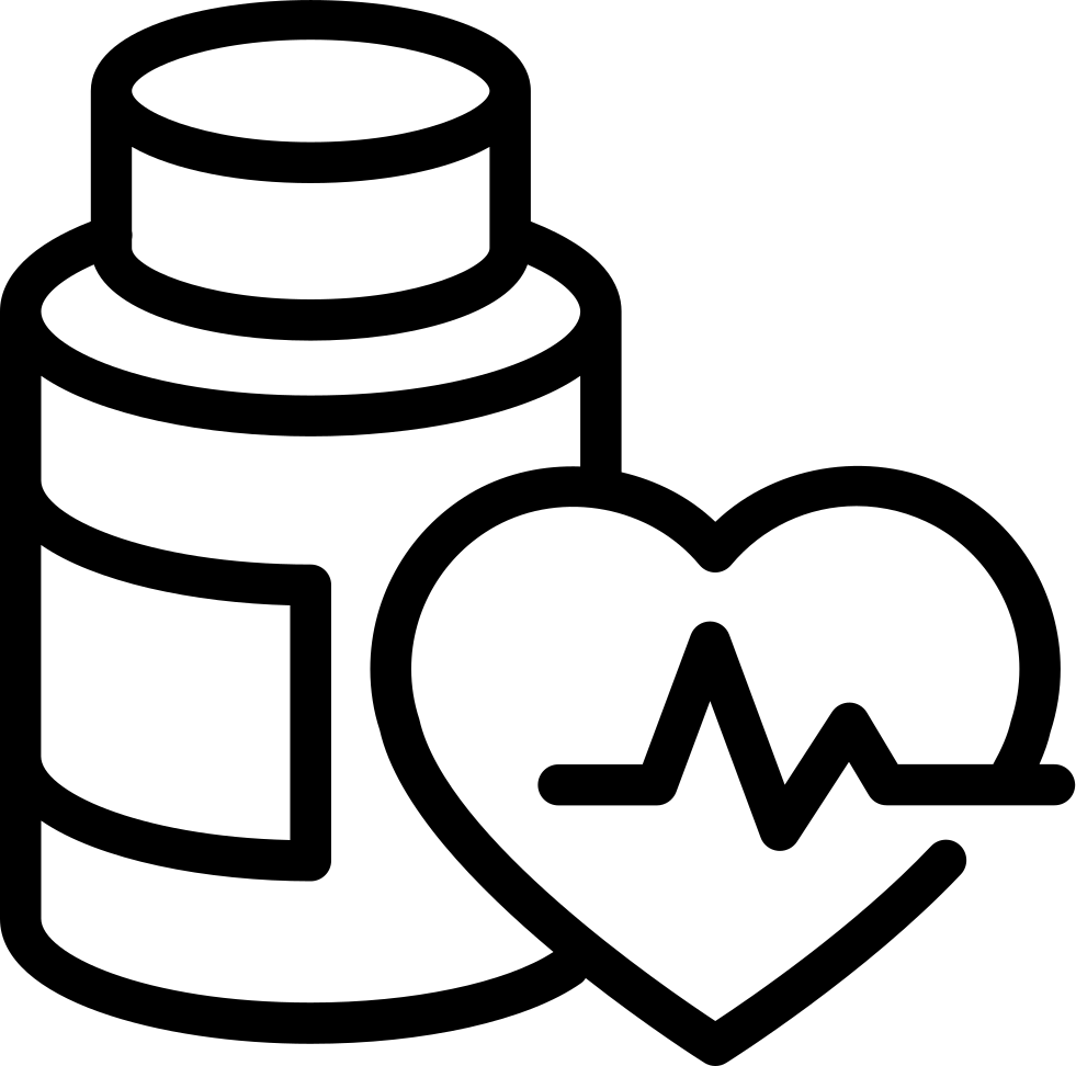 Medical 桌布 壁紙 — 一個極簡的黑色線條圖示，顯示藥瓶旁邊有一顆帶心電圖線的心臟。