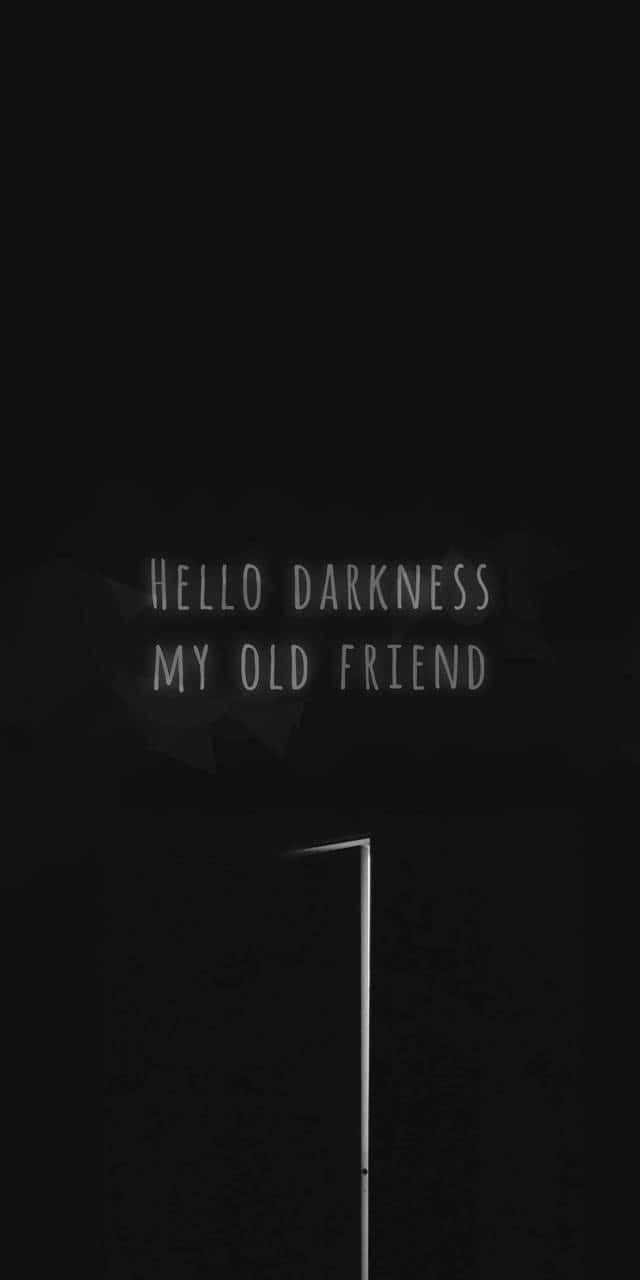 黑暗背景，帶有發光門口和文字hello darkness my old friend — Emo 美學 GIF 壁紙