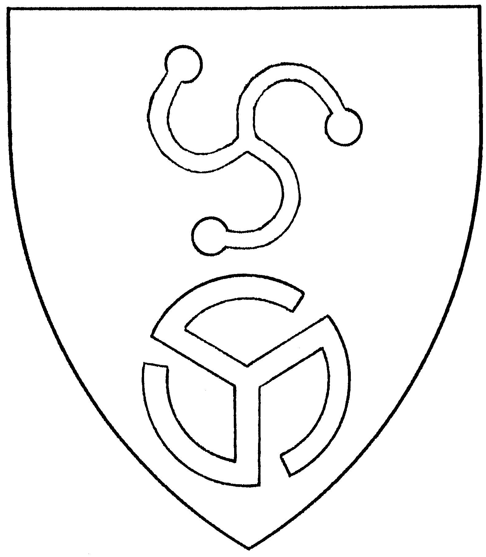 Triskelion 桌布 壁紙 — 一個極簡的黑色輪廓，描繪一個紋章盾牌，上面垂直堆疊著兩個抽象的幾何符號。