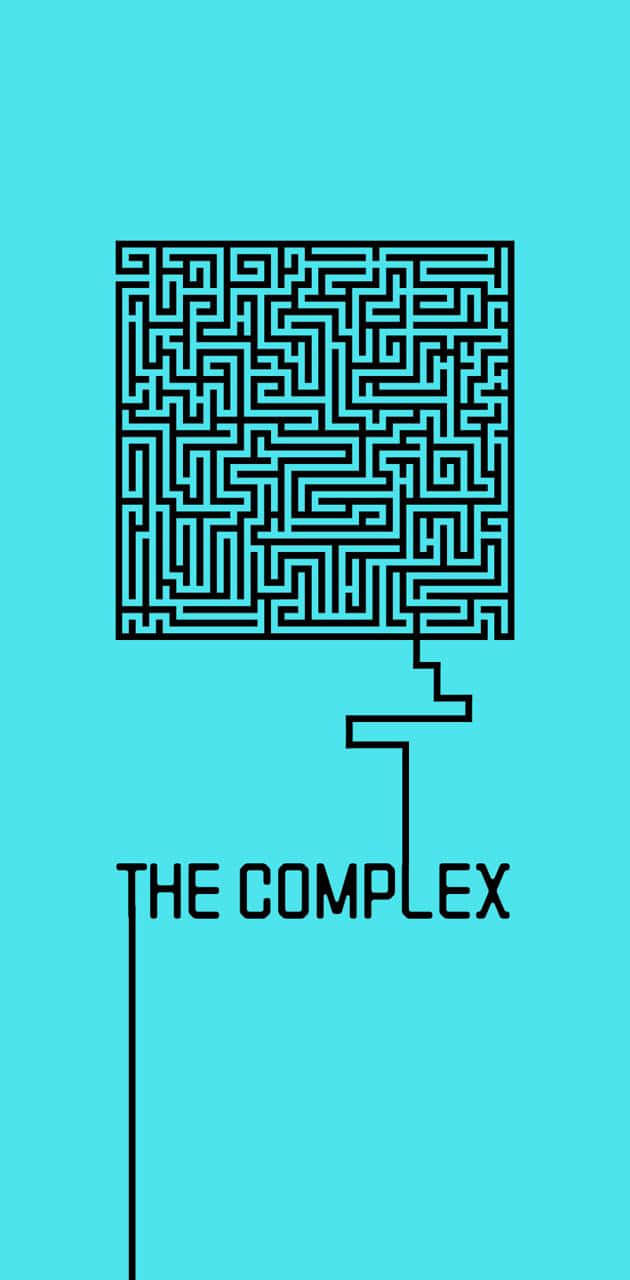 黑色迷宮圖示，附有文字 The Complex，背景為青色。 — 直式 GIF 壁紙