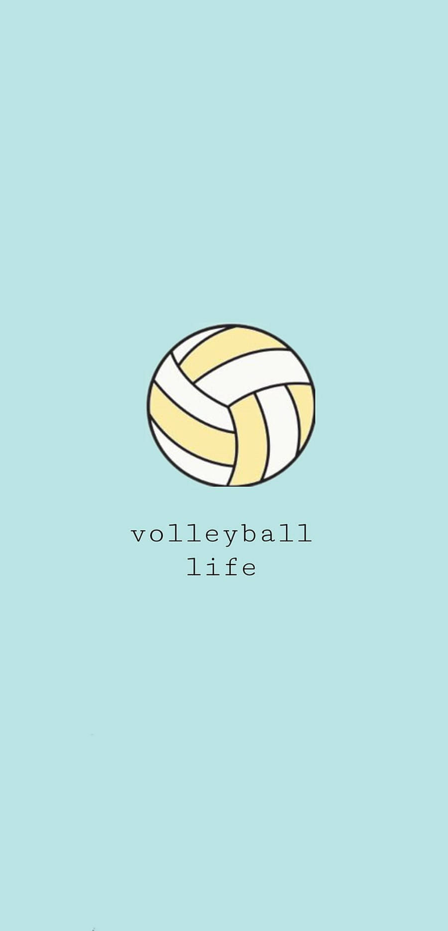 Volleyball 桌布 壁紙 — 一個極簡線條藝術的排球，居中於柔和的青綠色背景上，下方有文字 volleyball life。