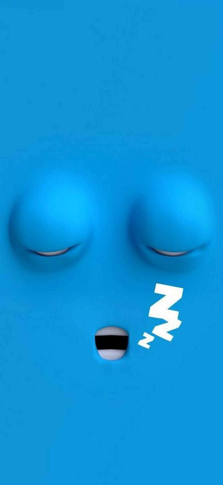 Funny Cartoon iPhone 桌布 壁紙 — 一個極簡藍色卡通臉，閉著眼睛，帶有睡眠Z符號，散發出平靜的休息感。