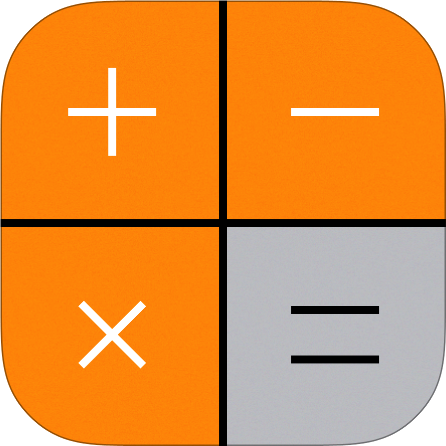 Calculator Icon 桌布 壁紙 — 一個極簡計算機圖示，橙色和灰色象限顯示加、減、乘、等於符號。