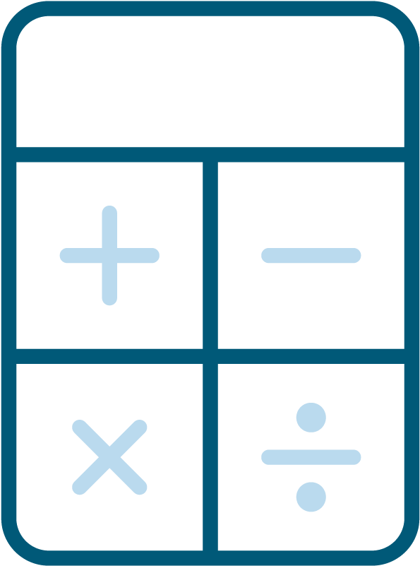 Calculator Icon 桌布 壁紙 — 一個極簡計算機圖示，黑色方塊上有淺藍色數學符號，並以青綠色圓角邊框框住。