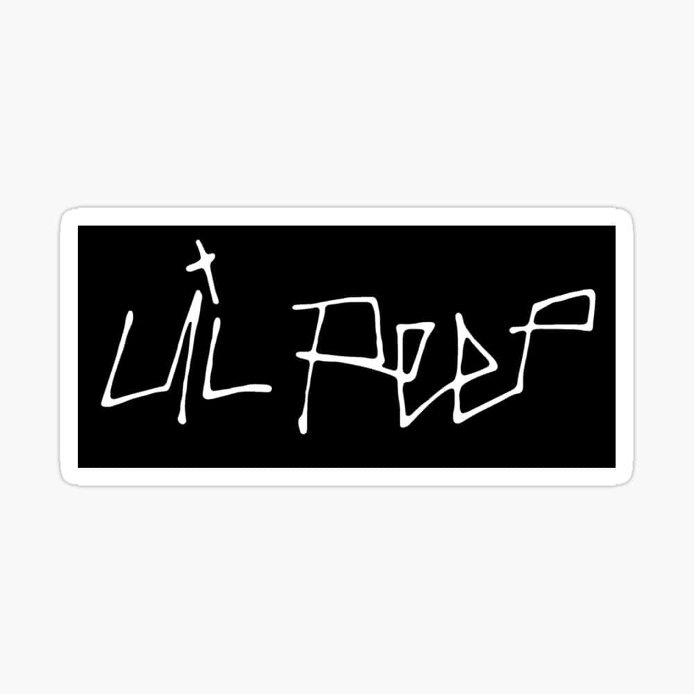 lil peep 動態圖 桌布 壁紙 — 一個極簡貼紙，在黑色矩形背景上以風格化的白色塗鴉字體顯示名稱「Lil Peep」。