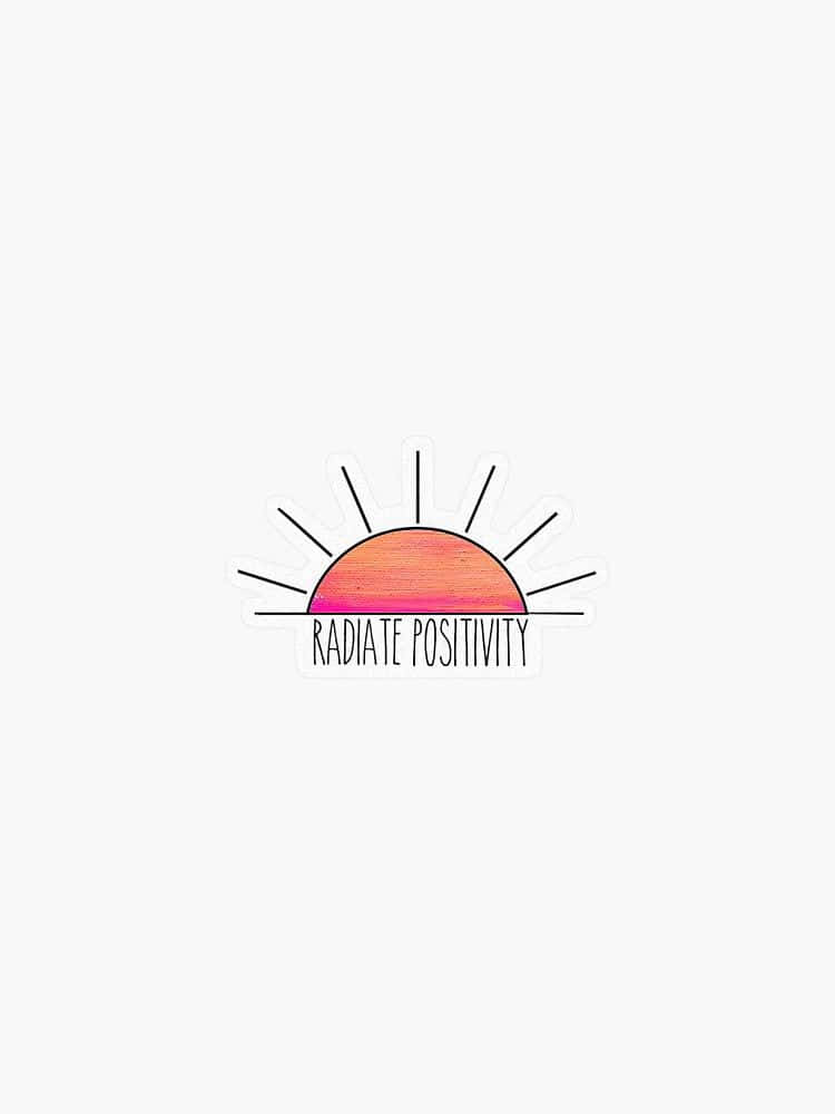 Positivity Aesthetic 桌布 壁紙 — 一個極簡貼紙展示半個太陽，帶有粉紅和橙色色調、光線，以及文字「散發正能量」。