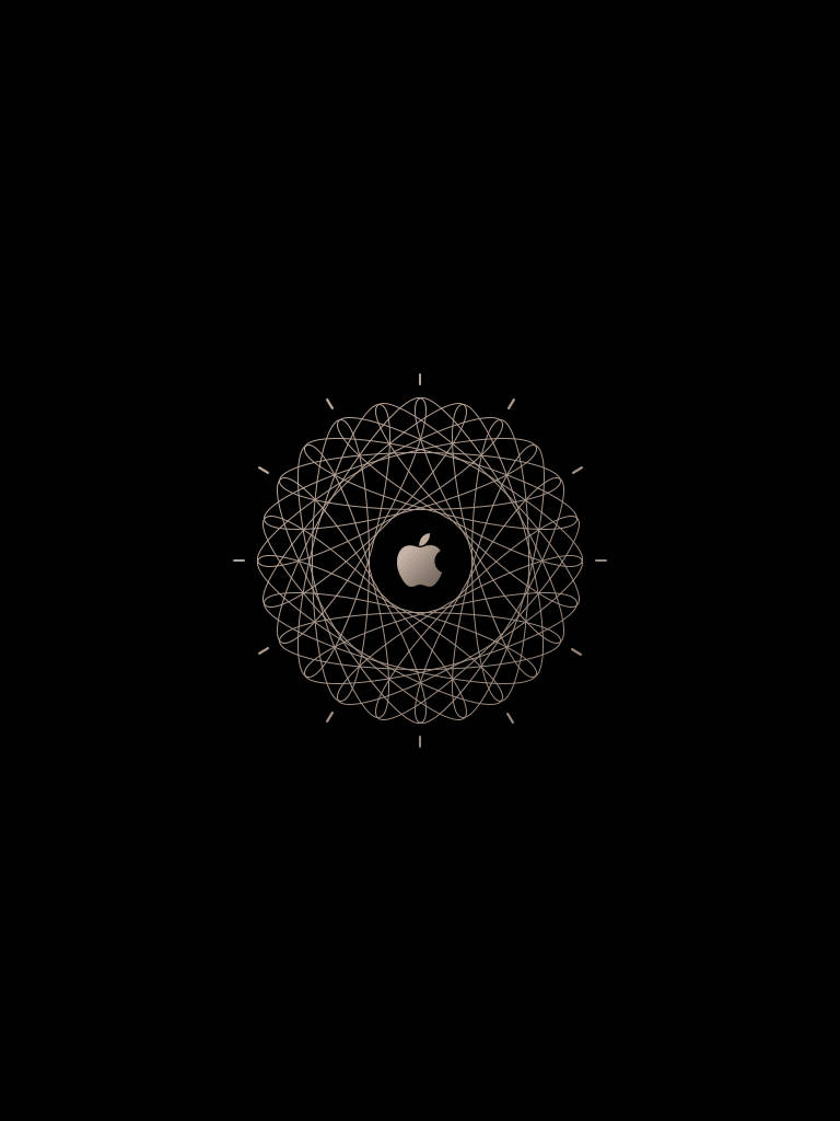 Apple標誌被金色幾何圖案環繞在黑色背景上。 — iPad mini 動態圖片 壁紙