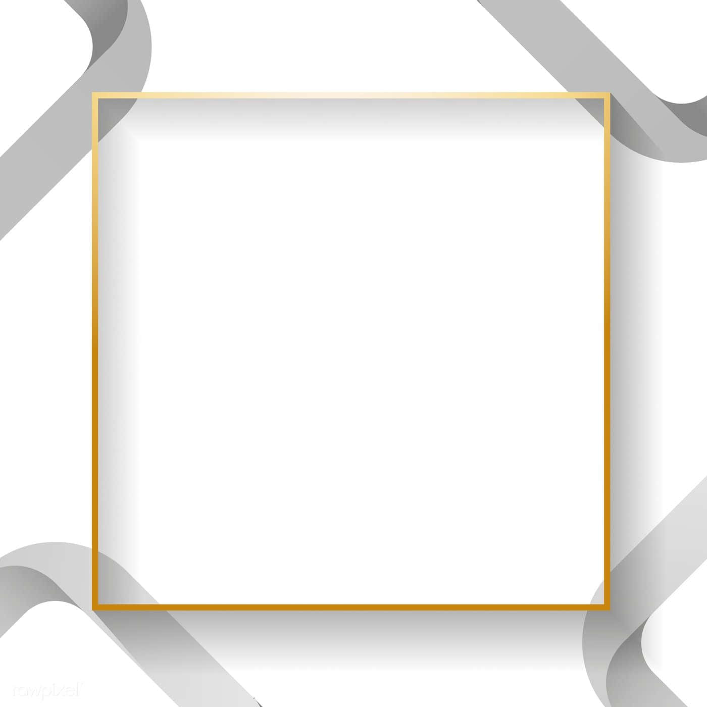 White Square 桌布 壁紙 — 一個極簡金色正方形框架，居中放置在白色背景上，帶有流動的灰色絲帶點綴。