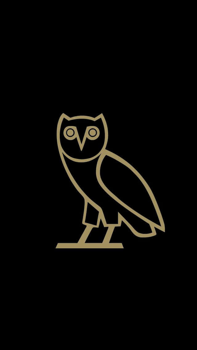 Drake Ovo Owl iPhone 桌布 壁紙 — 一個極簡金色貓頭鷹輪廓，居中放置在純黑色背景上。