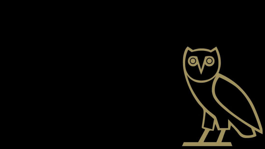 Ovoxo 桌布 壁紙 — 一個極簡金色貓頭鷹輪廓獨自站在純黑色背景上。