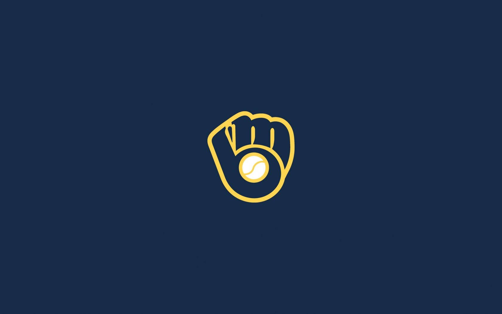 Brewers 桌布 壁紙 — 一個極簡金色輪廓的棒球手套，握著一顆球，置於深藍色背景中央。