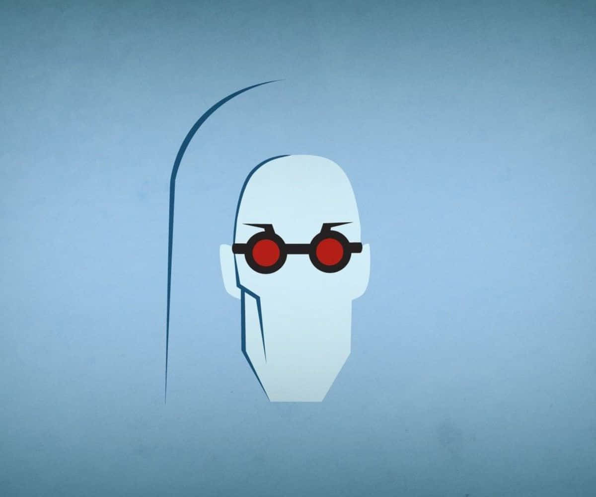 Mr Freeze 桌布 壁紙 — 一個極簡風格化的白色面孔，搭配紅色護目鏡和彎曲刀片，背景為柔和的藍色。