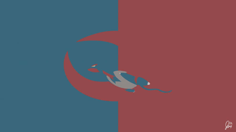 Salamence 桌布 壁紙 — 一個極簡風格化的老鼠剪影在分裂的青色和栗色背景上移動。
