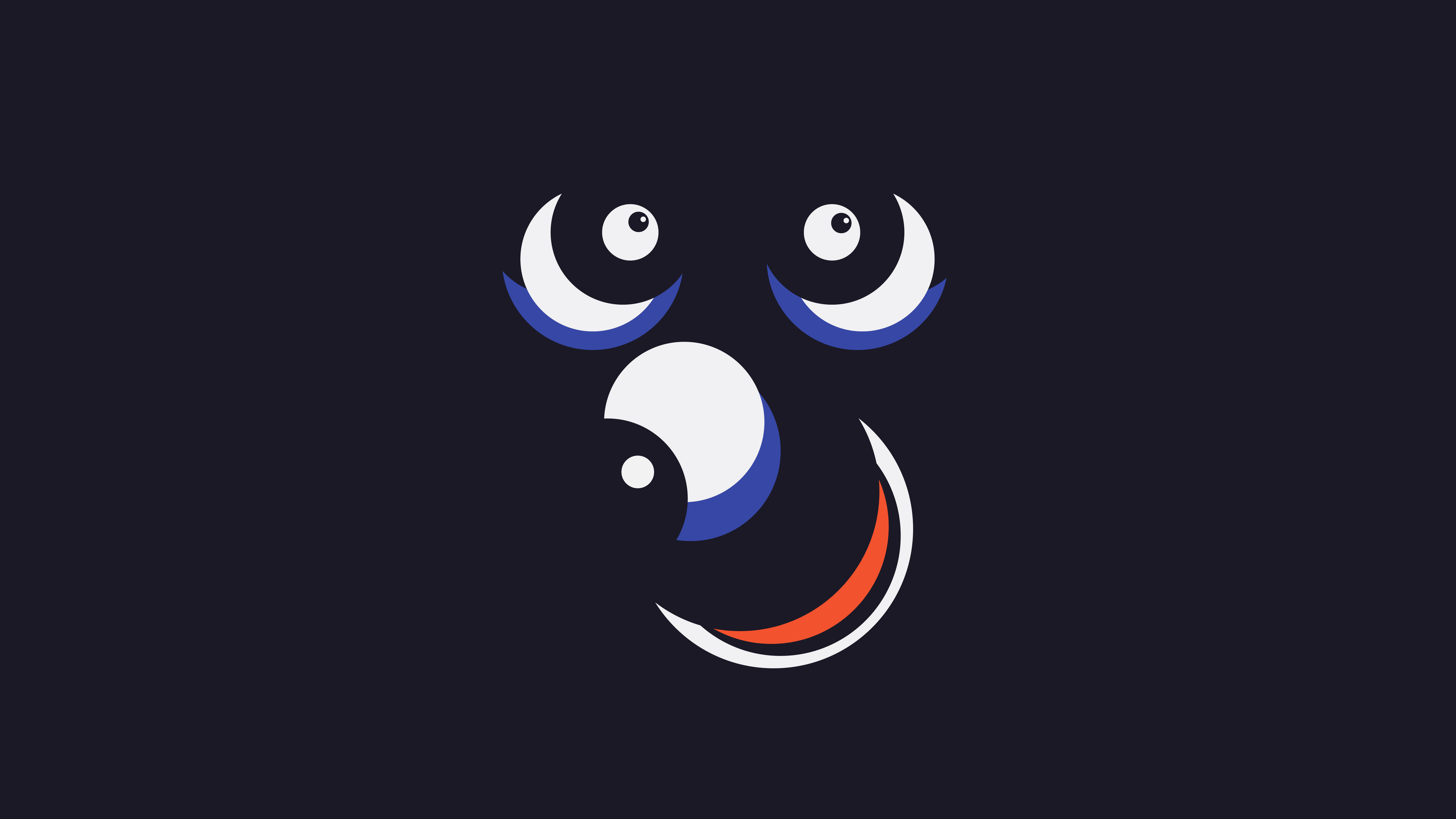 Happy Face 桌布 壁紙 — 一個極簡風格化的臉孔，帶有新月形眼睛和陰陽微笑，在深色背景上。