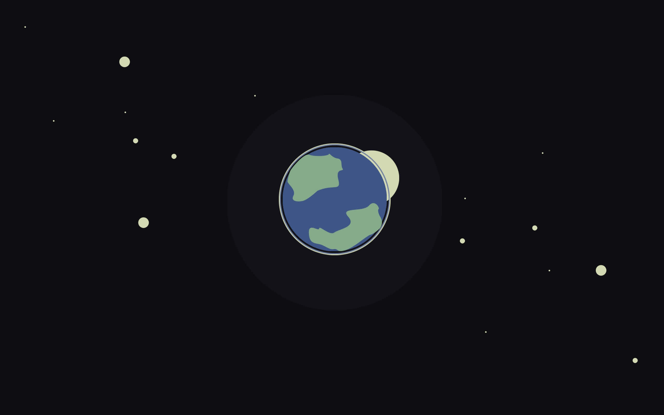 Best Minimal 桌布 壁紙 — 一個極簡風格的 stylized 地球，帶有月亮和星星漂浮在深空。