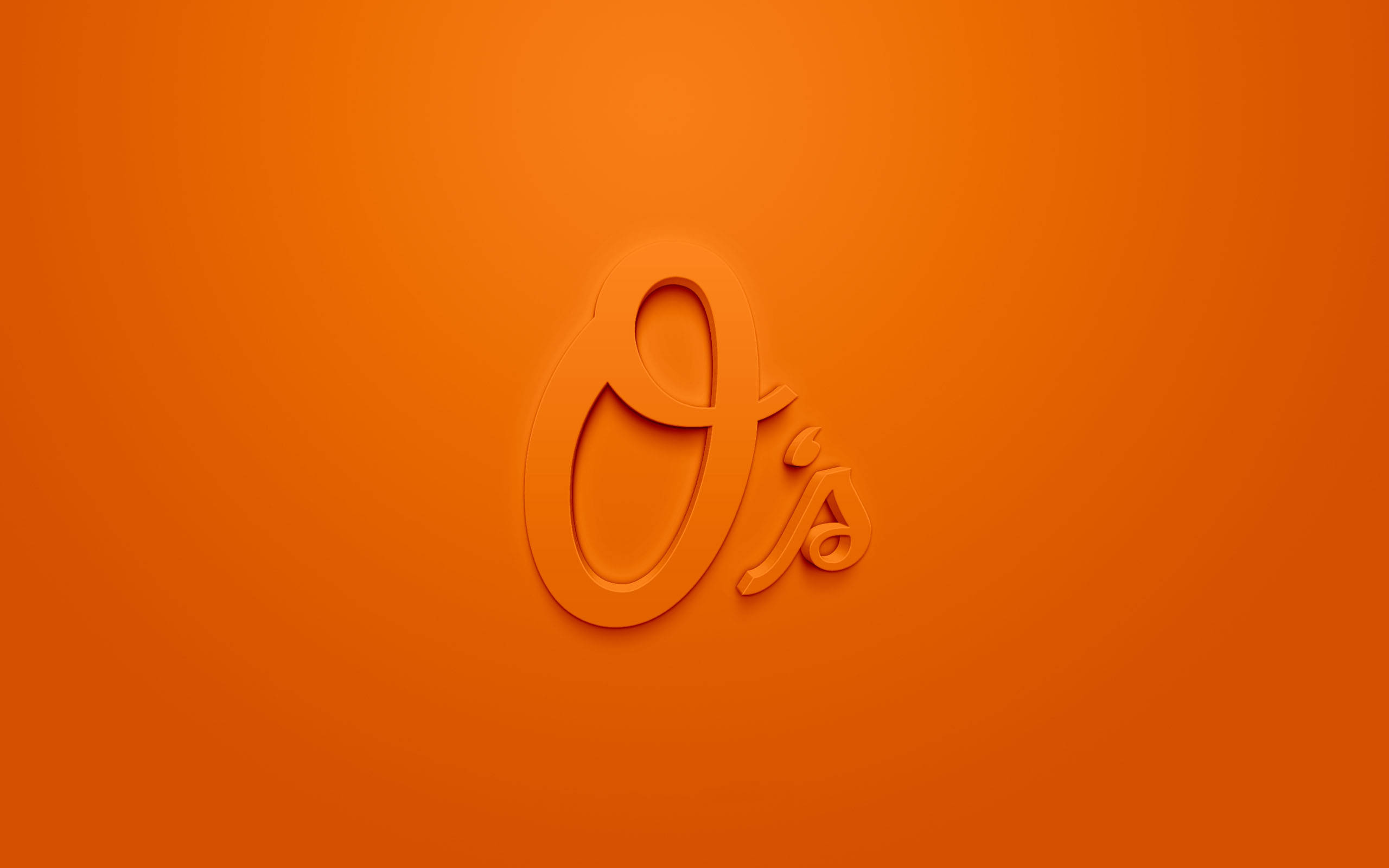 Orioles 桌布 壁紙 — 一個極簡風格的3D渲染橙色標誌，帶有柔和陰影，置於純橙色漸變背景上。