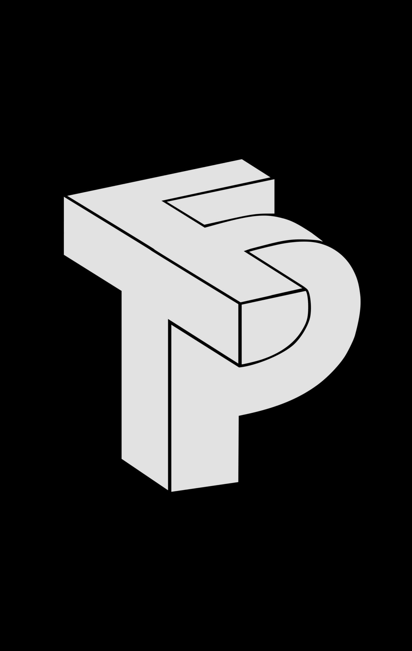 Ftp 桌布 壁紙 — 一個極簡風格的3D立體字母P，以淺灰色呈現，帶有粗黑色輪廓，置於純黑色背景上。