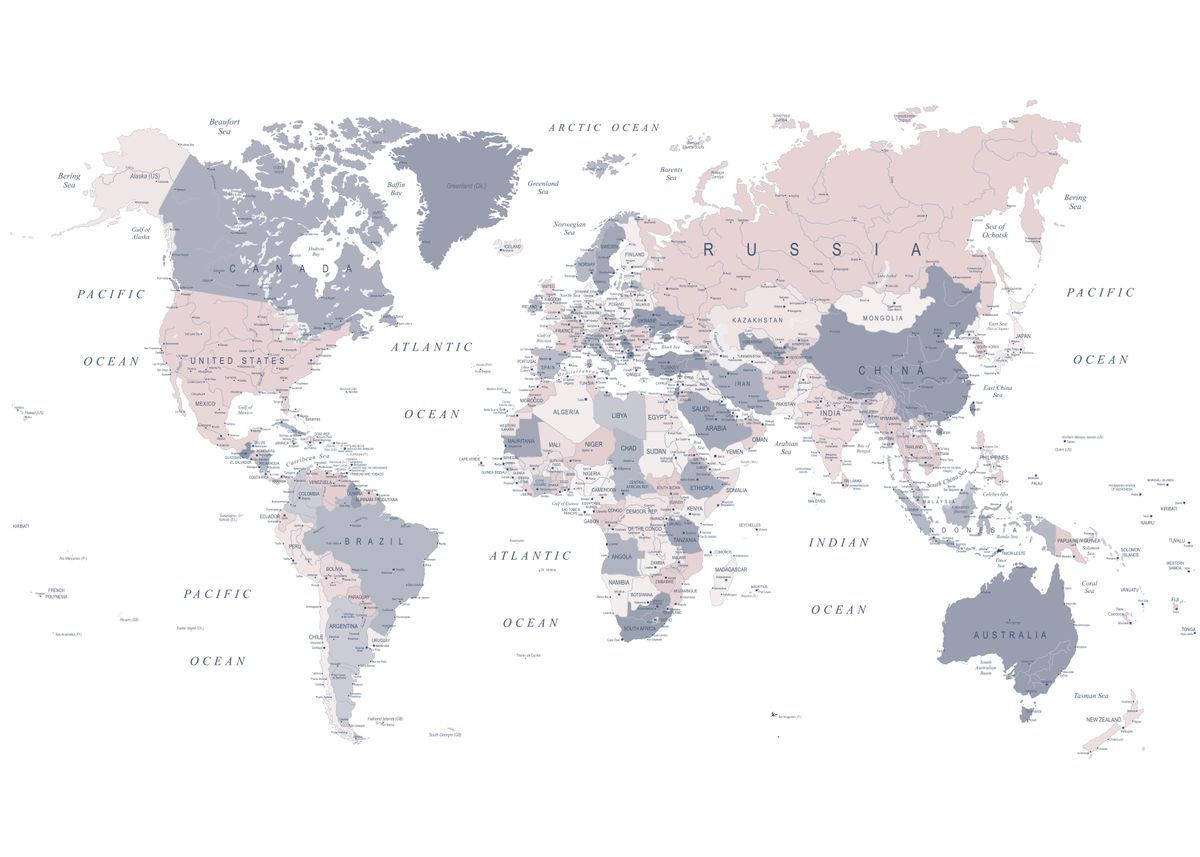 Map 桌布 壁紙 — 一個極簡風格的世界地圖，白色背景上帶有柔和粉紅色和灰色的大陸。