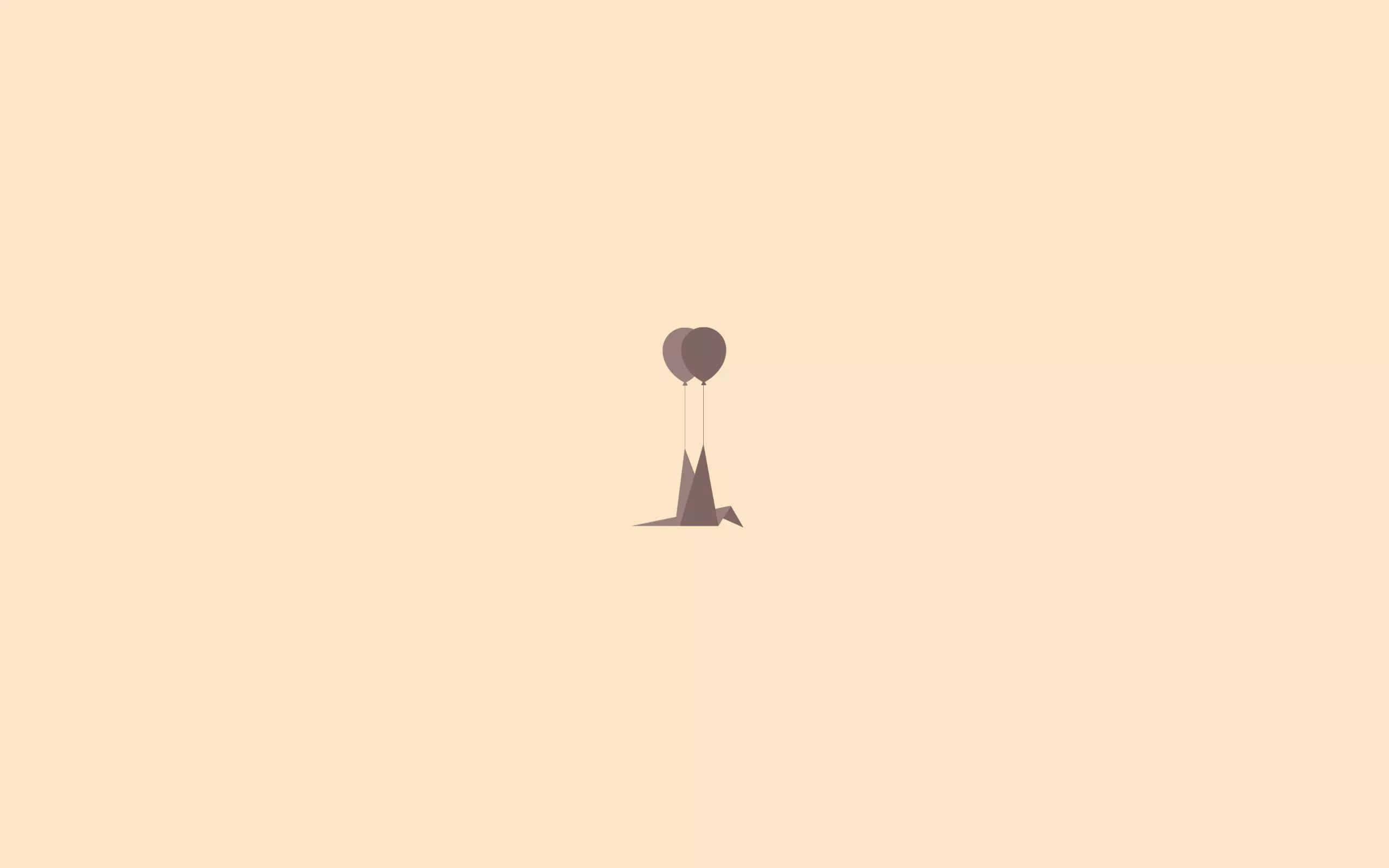 Minimalist Retro 桌布 壁紙 — 一個極簡風格的人物剪影，跪著手持兩個氣球，背景是柔和的蜜桃色。