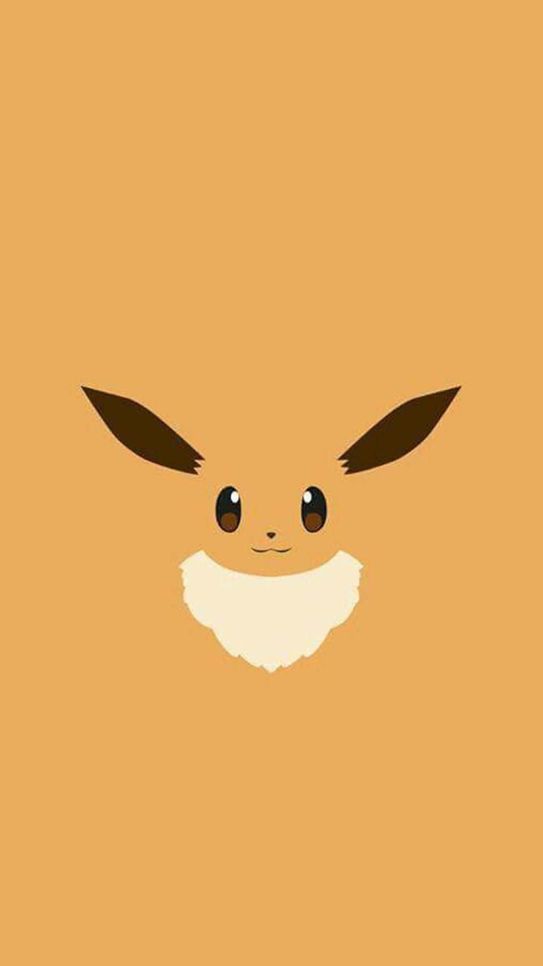 Cute Eevee 桌布 壁紙 — 一個極簡風格的伊布臉部，有棕色耳朵和奶油色毛髮，居中在純橙色背景上。