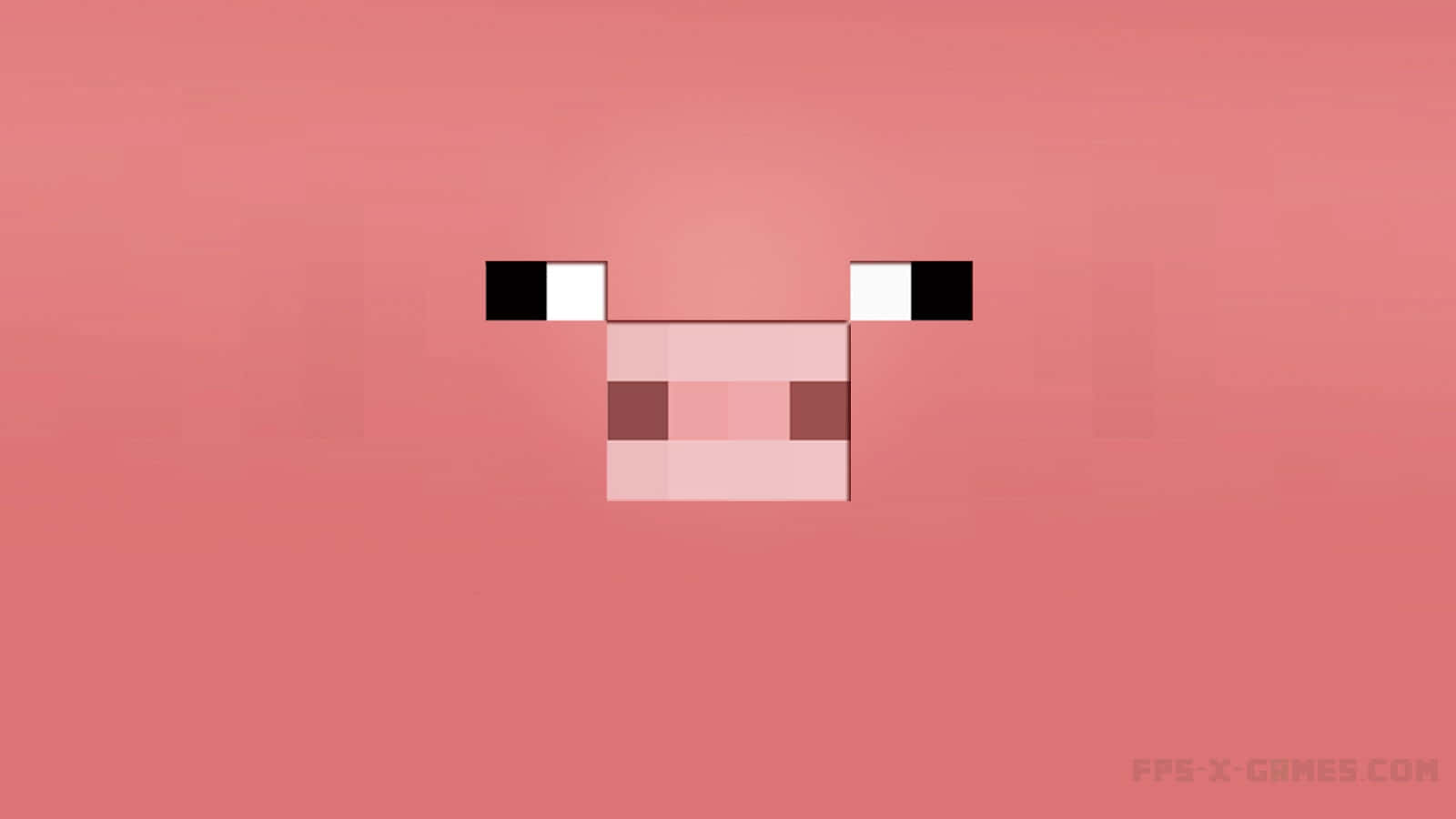 Minecraft Pig 桌布 壁紙 — 一個極簡風格的像素豬臉，帶有黑白眼睛，背景為純粉色。