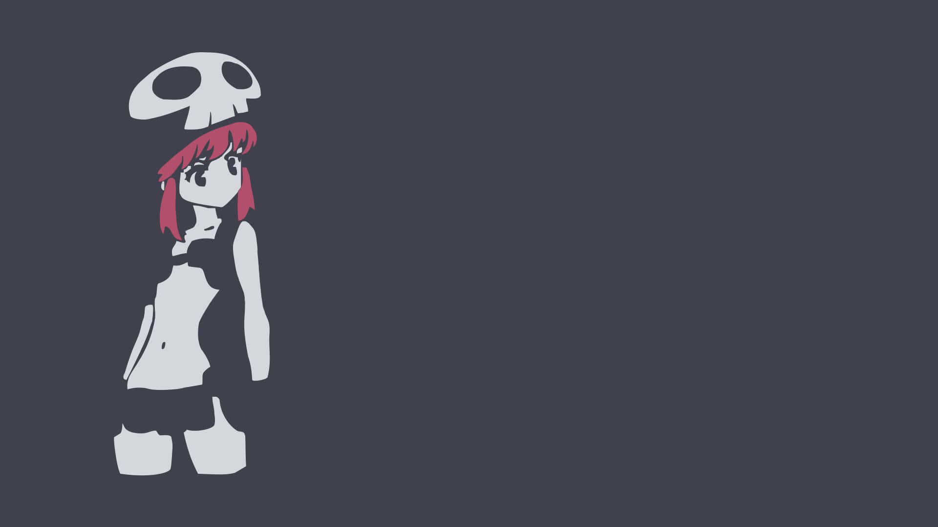 Nonon Jakuzure 桌布 壁紙 — 一個極簡風格的動漫女孩，粉紅色頭髮和骷髏帽，獨自站在深灰色背景前。