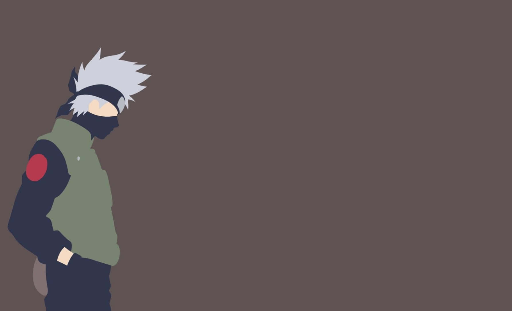 Anime Minimalist 桌布 壁紙 — 一個極簡風格的動漫角色，擁有尖刺白色頭髮和戴面具的臉，側面站立在純棕色背景前。