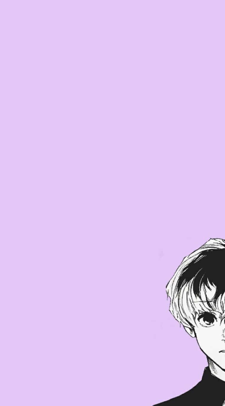 動漫男孩 桌布 壁紙 — 一個極簡風格的動漫角色，短髮，出現在右下角，背景為純薰衣草色。