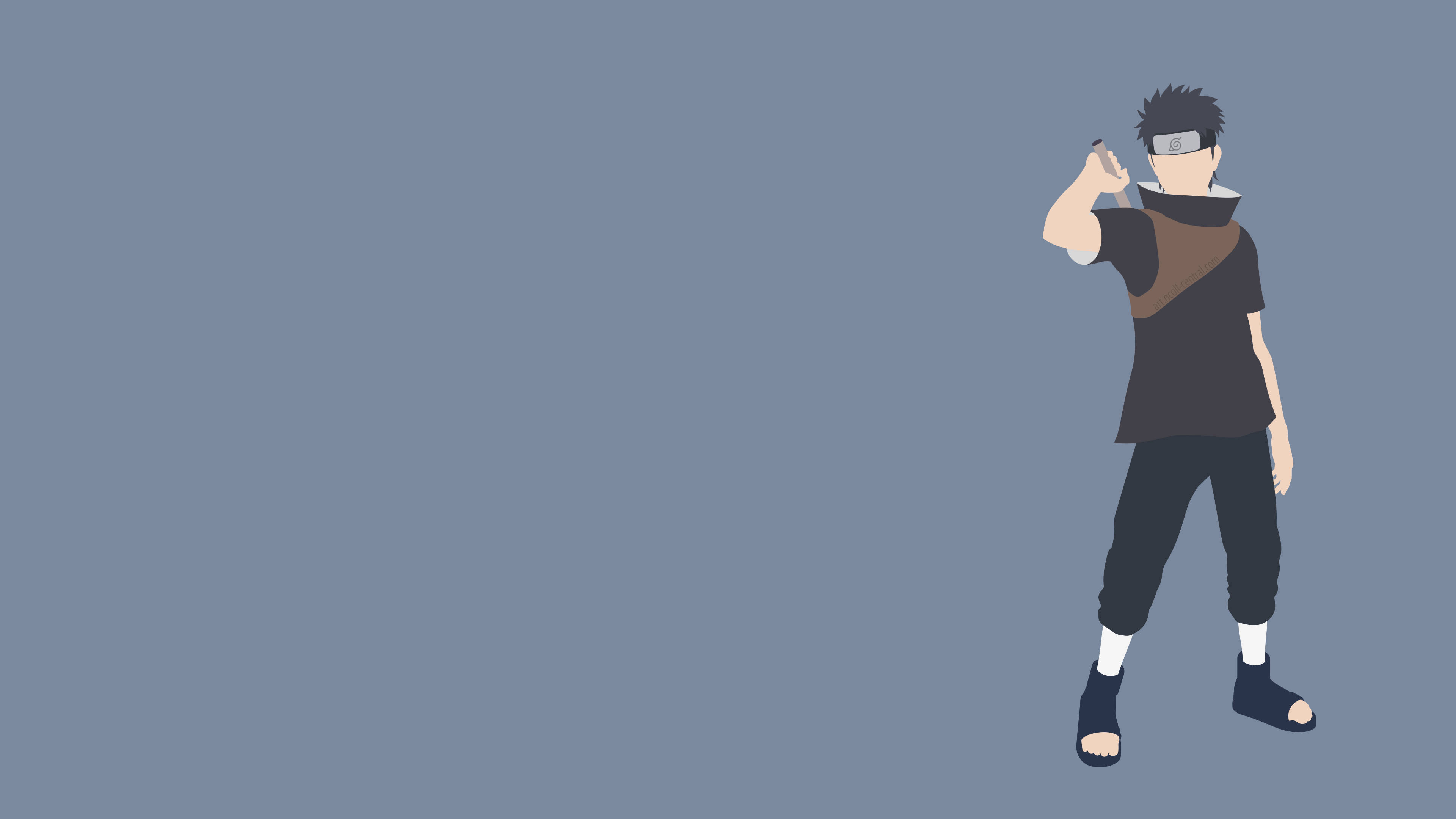 Shisui 桌布 壁紙 — 一個極簡風格的動漫角色穿著忍者服裝，站在純藍灰色背景前。