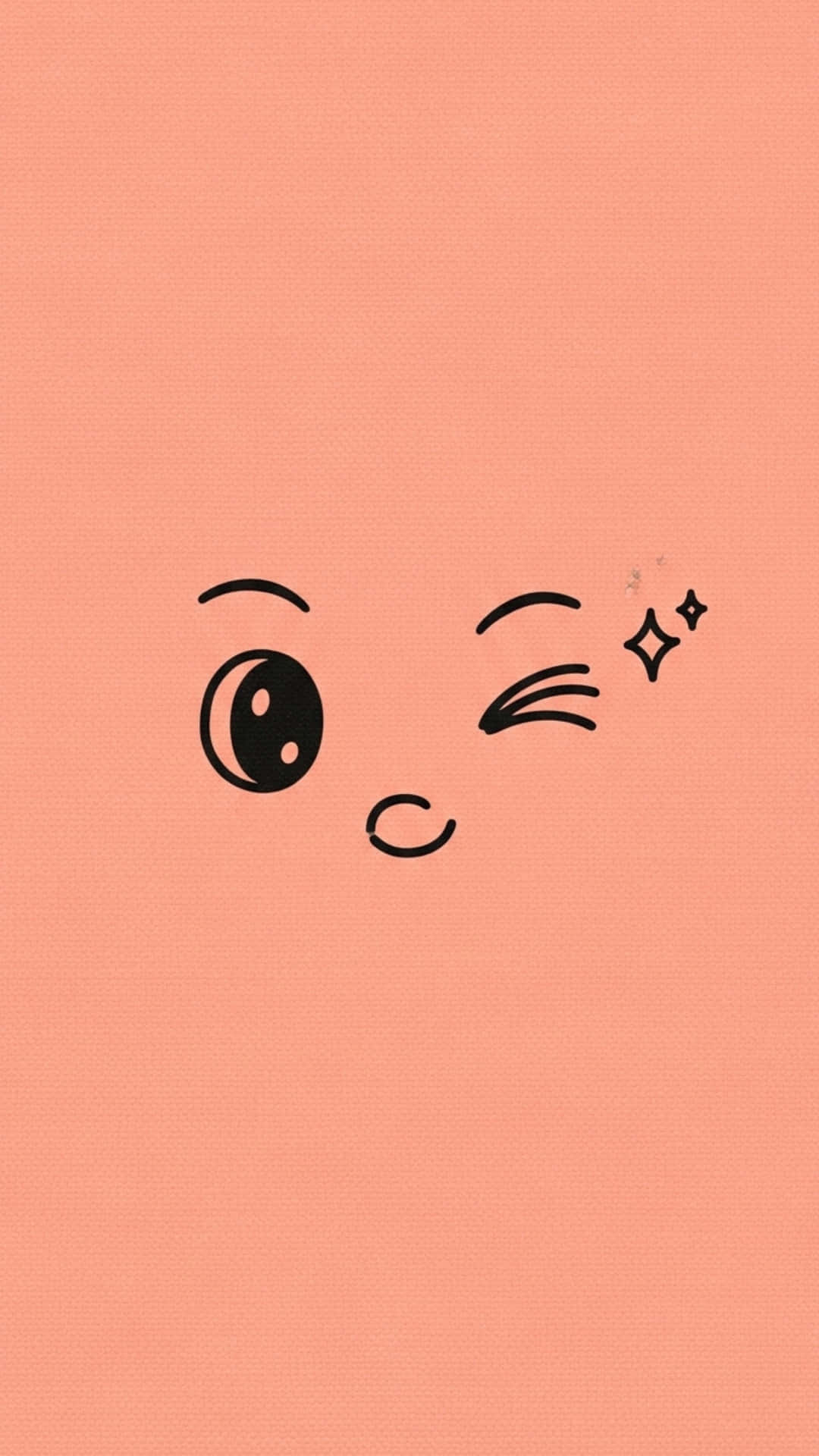 Smiling Chibi Face with Heart Blush Marks, Dusty Rose Gradient Background 壁紙 — 一個極簡風格的卡哇伊臉，單眼眨眼並帶有閃光，背景是帶有紋理的蜜桃色。