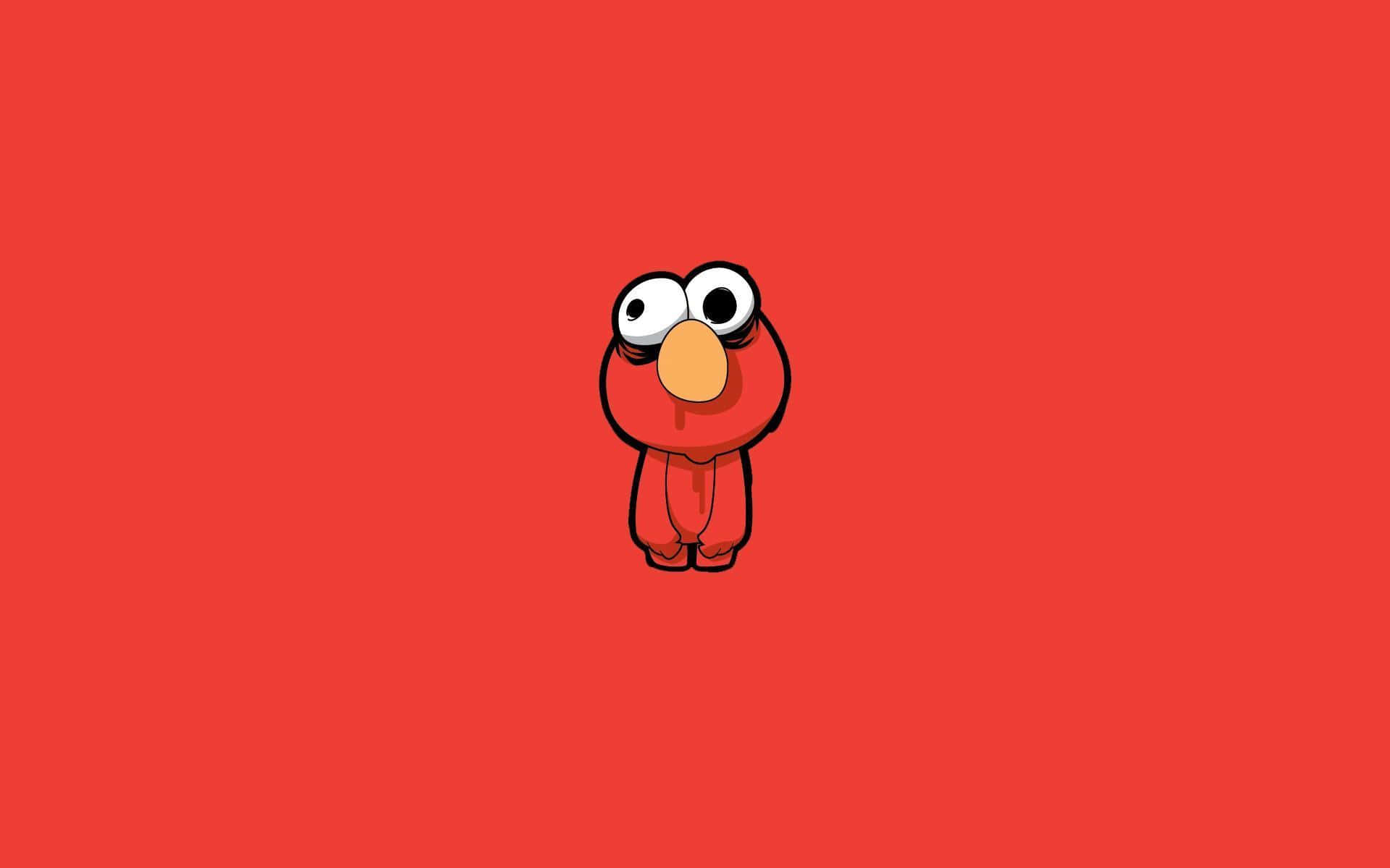 Elmo 桌布 壁紙 — 一個極簡風格的卡通Elmo站在純紅色背景中央，有著大大的、富有表情的眼睛。