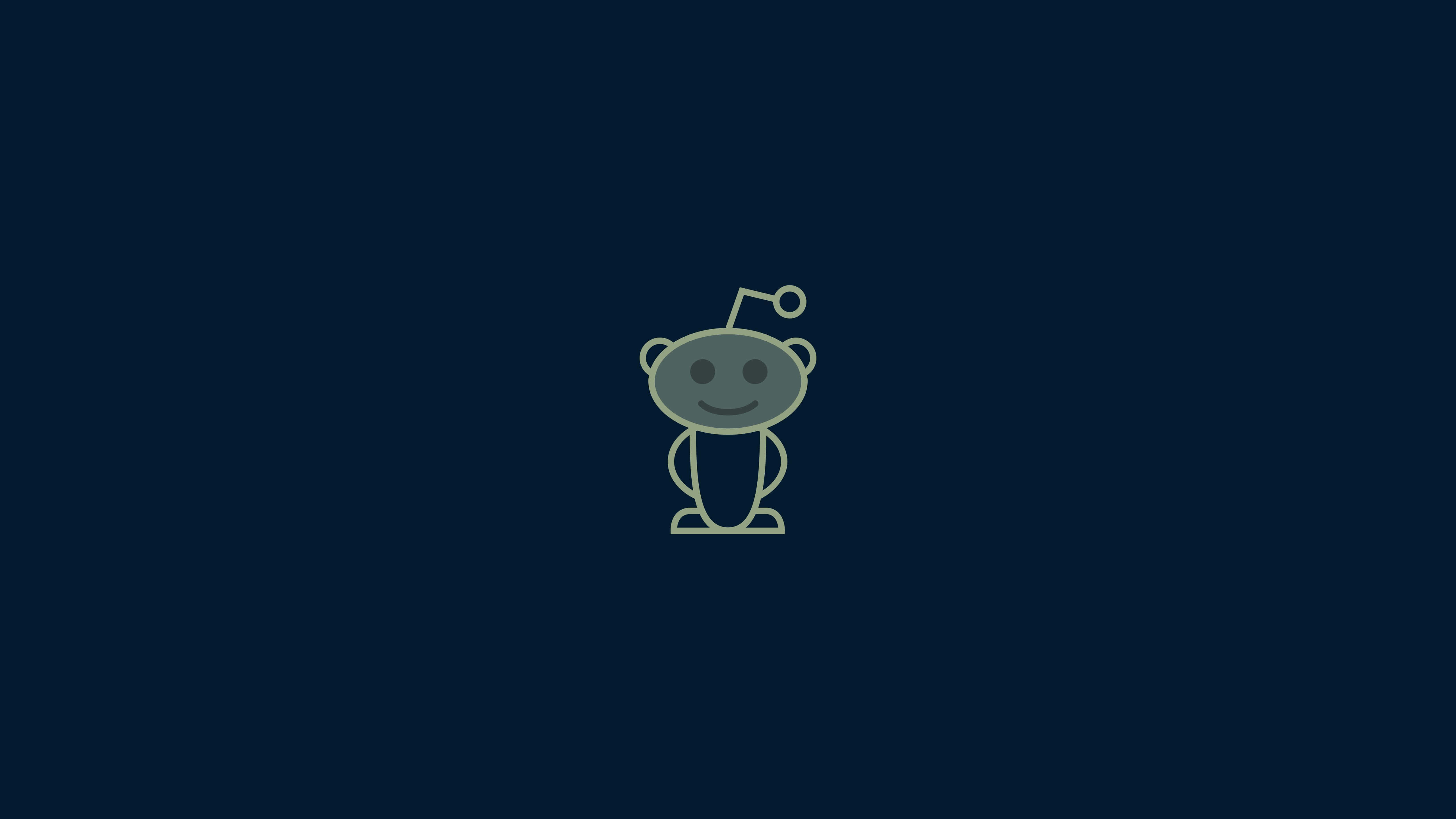 Reddit 桌布 壁紙 — 一個極簡風格的卡通機器人，面帶微笑，頭頂天線，位於深藍色背景中央。