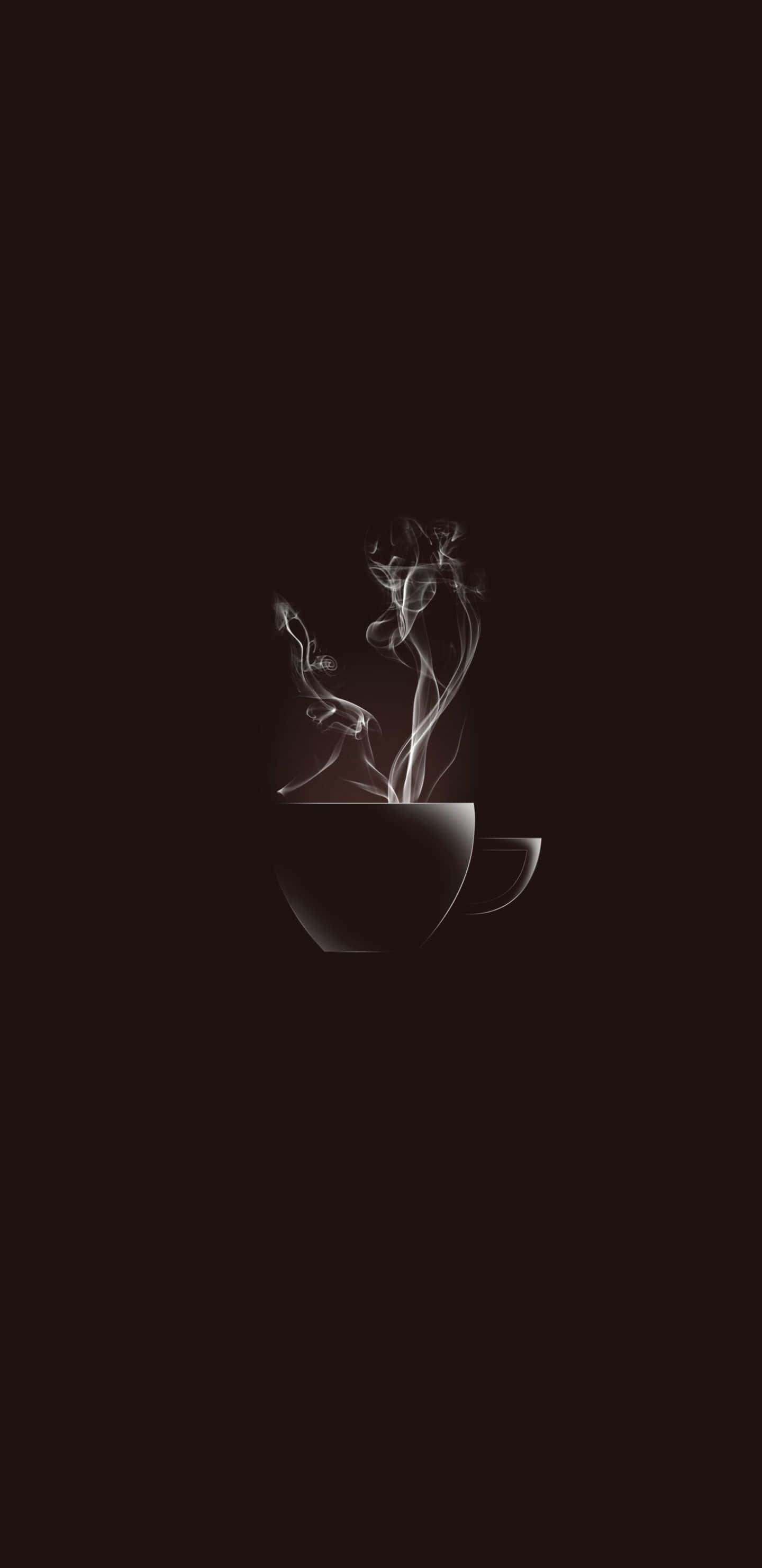 Minimalist Coffee 桌布 壁紙 — 一個極簡風格的咖啡杯在深棕色背景下散發出縷縷蒸氣，營造出寧靜的時刻。